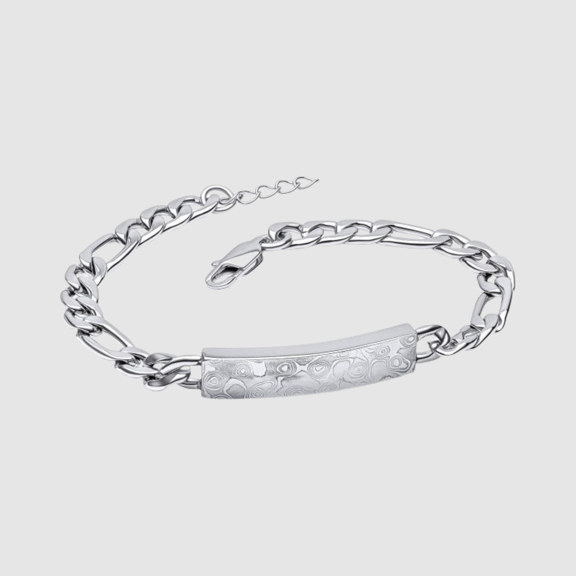 Damascus Steel ID Bar Chain Bracelet