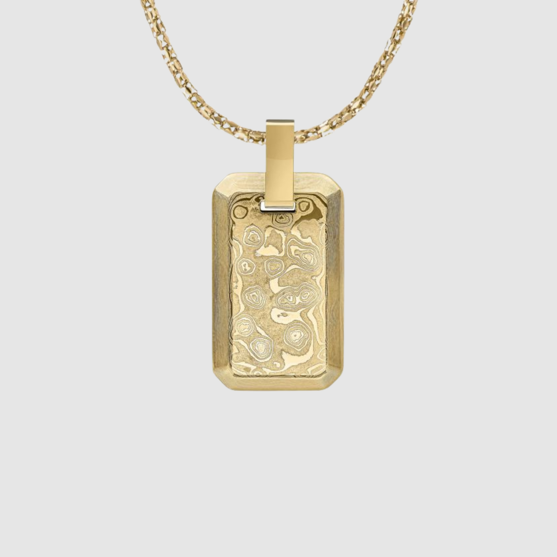 Gold Damascus Steel Rectangular Pendant