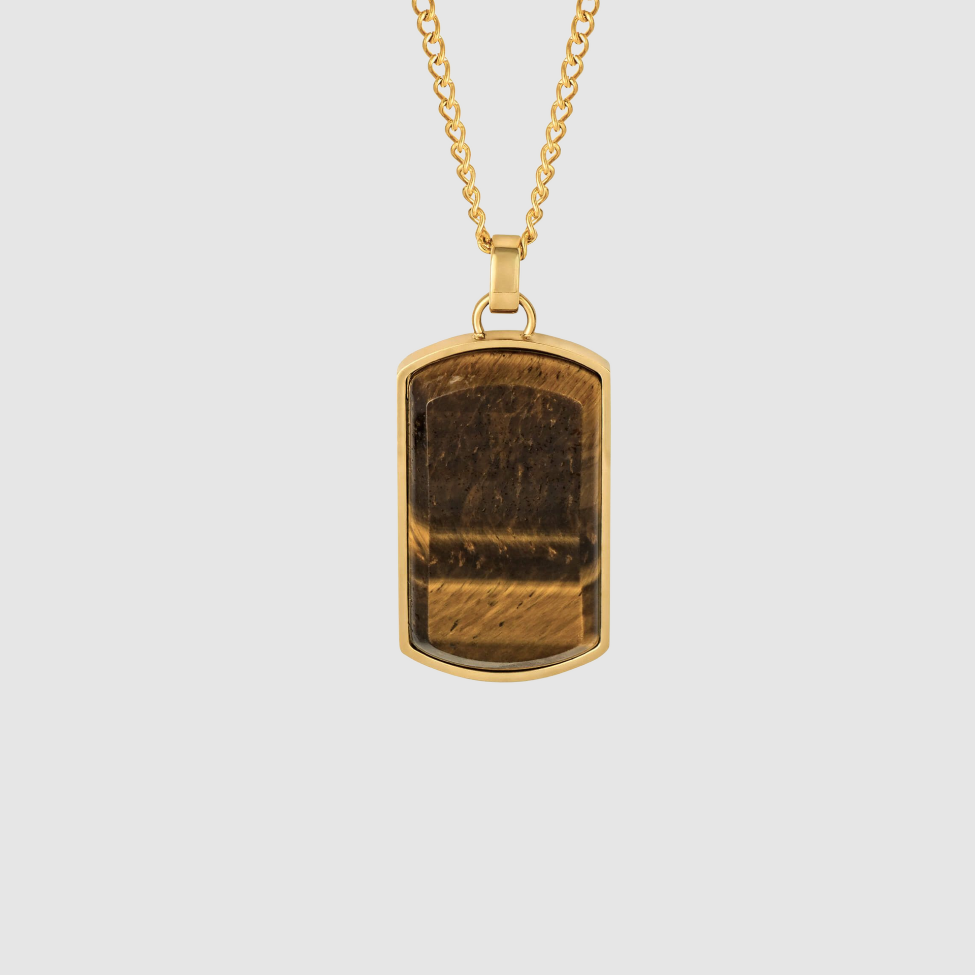 Gold Dog Tag with Tiger Eye Gemstone
