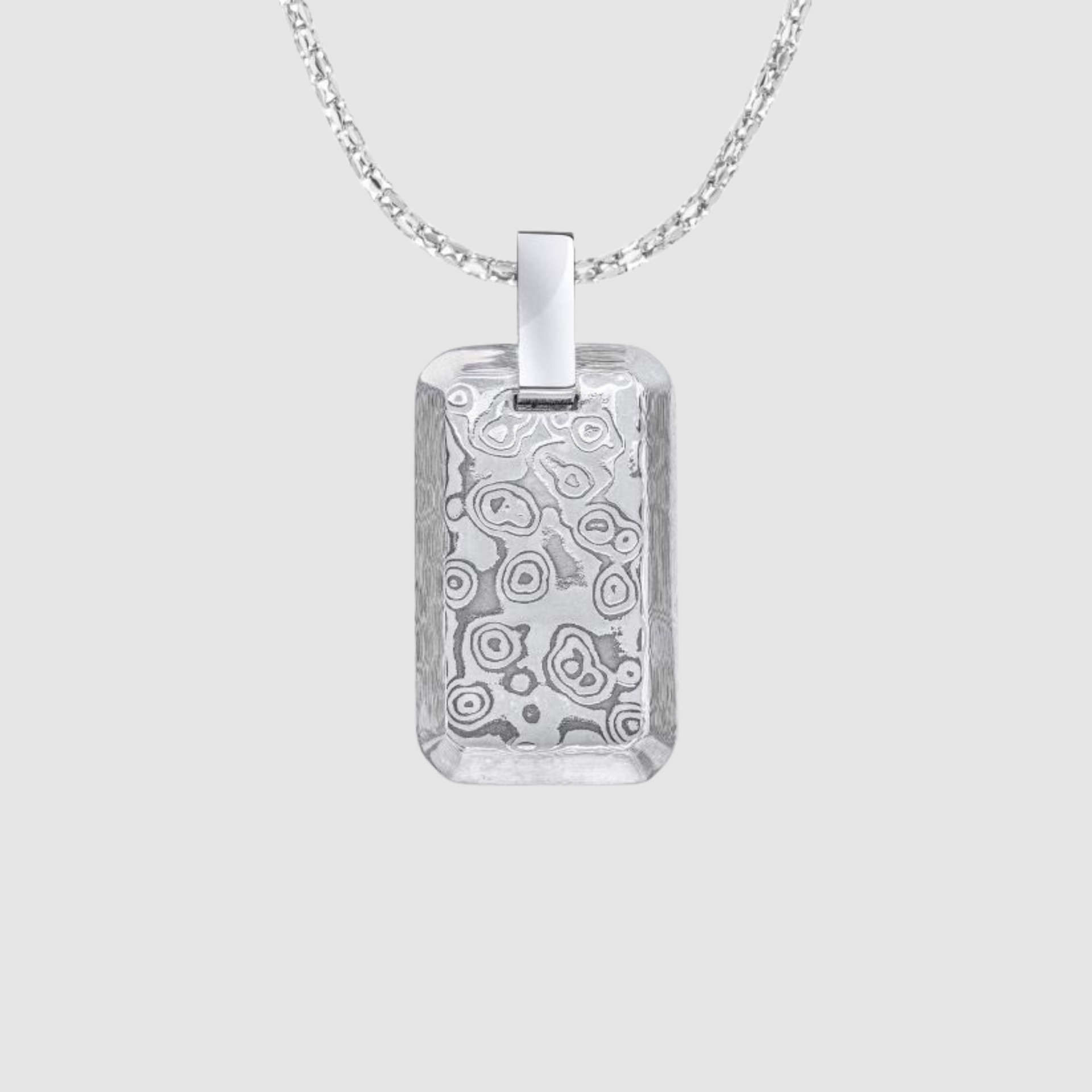 Silver Damascus Steel Rectangular Pendant