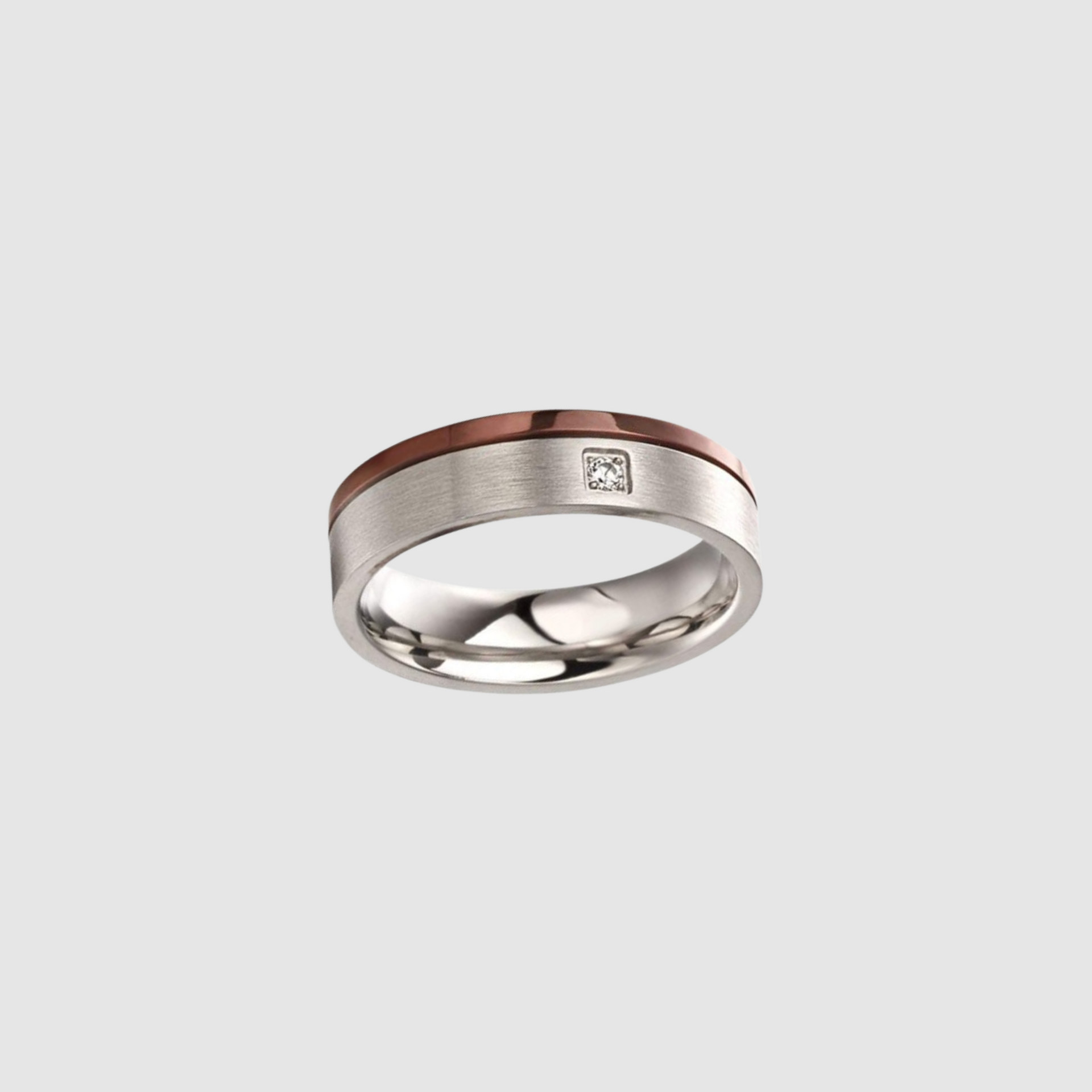Brushed Steel Ring with Cubic Zirconia