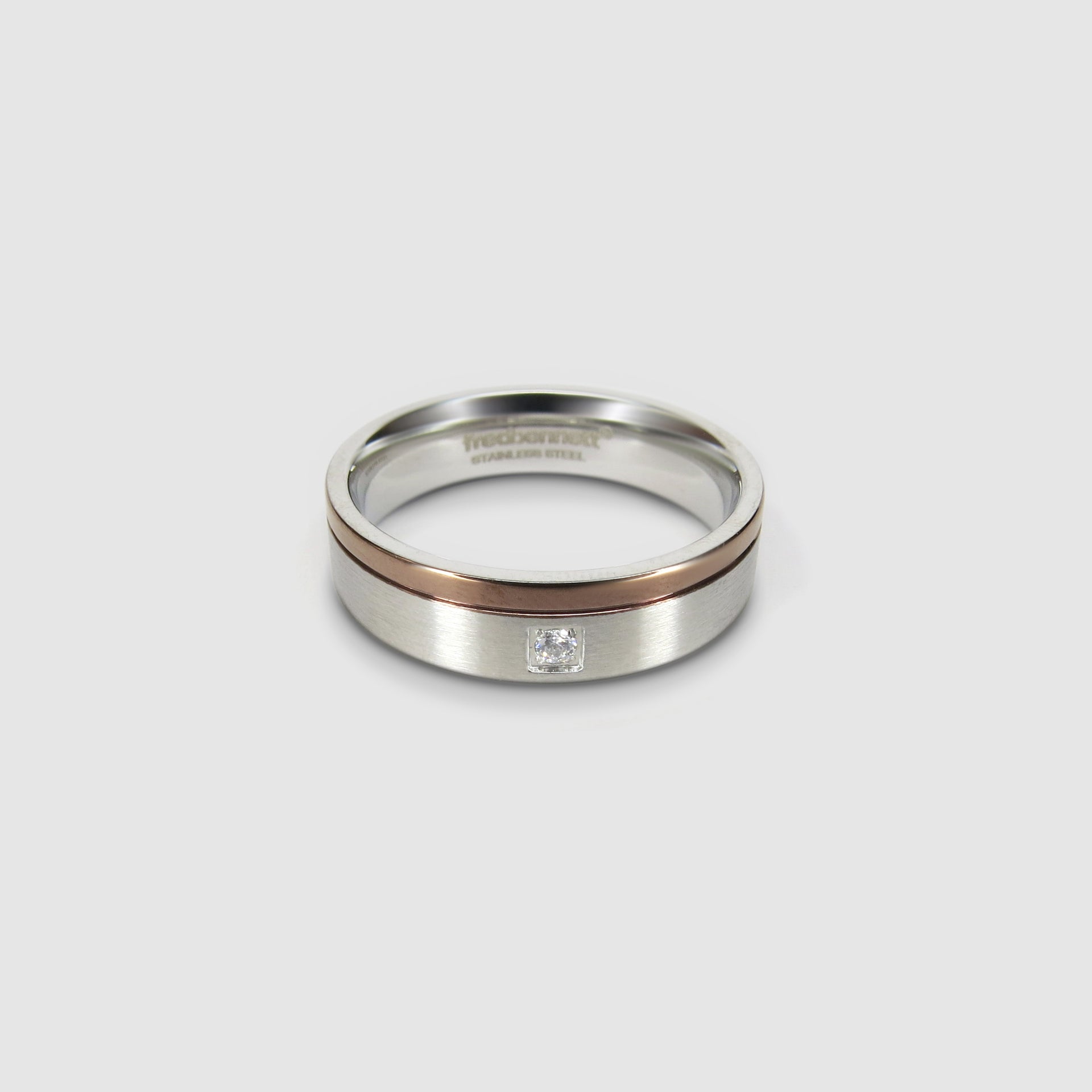 Brushed Steel Ring with Cubic Zirconia