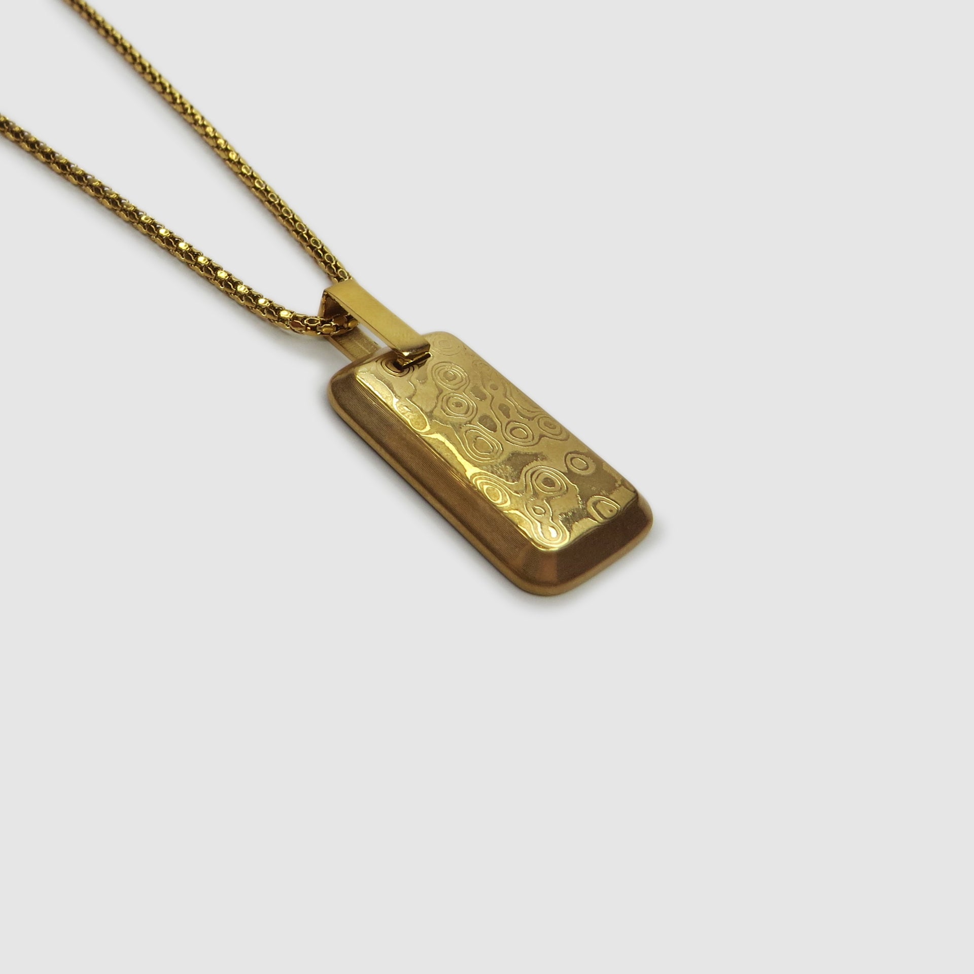 Gold Damascus Steel Rectangular Pendant