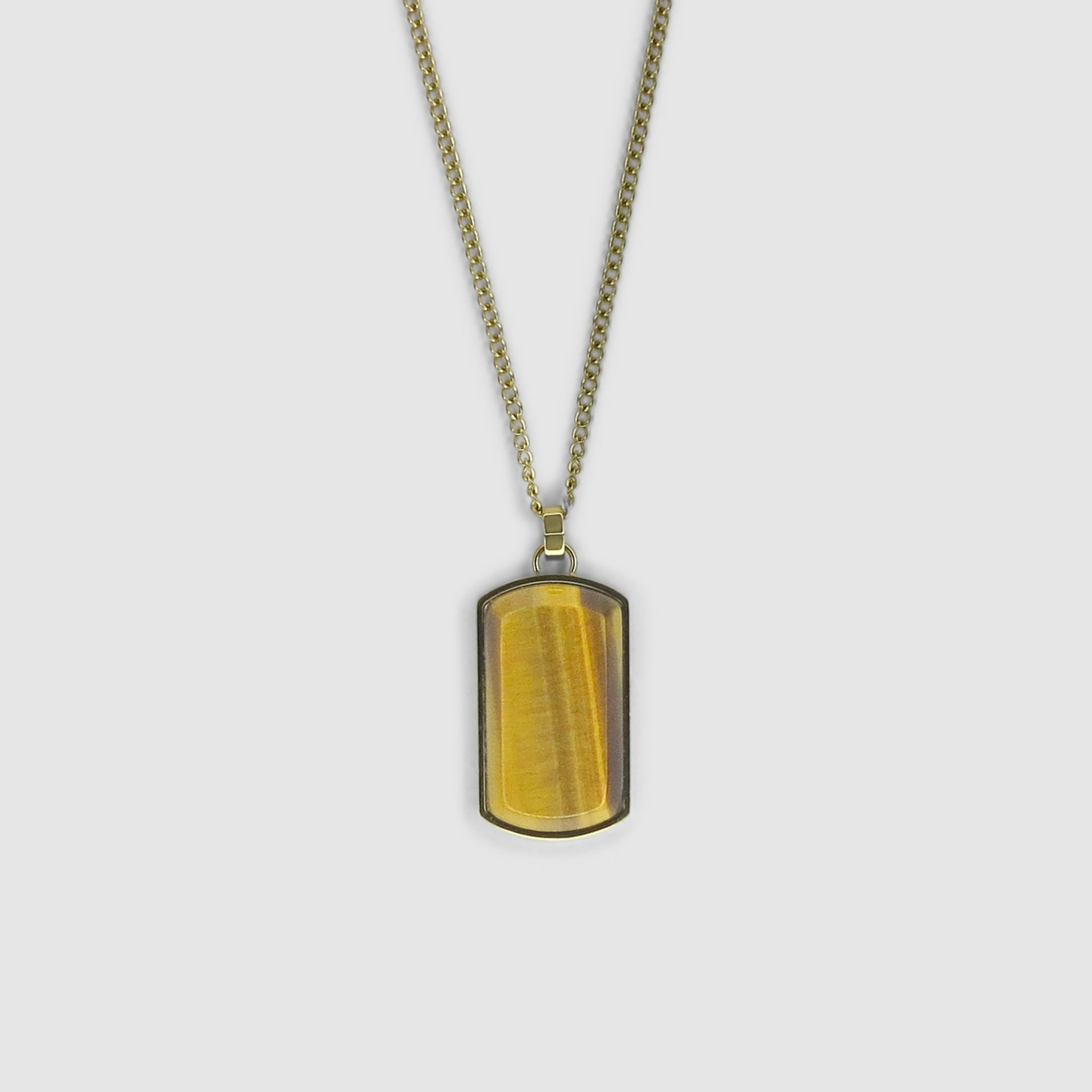 Gold Dog Tag with Tiger Eye Gemstone