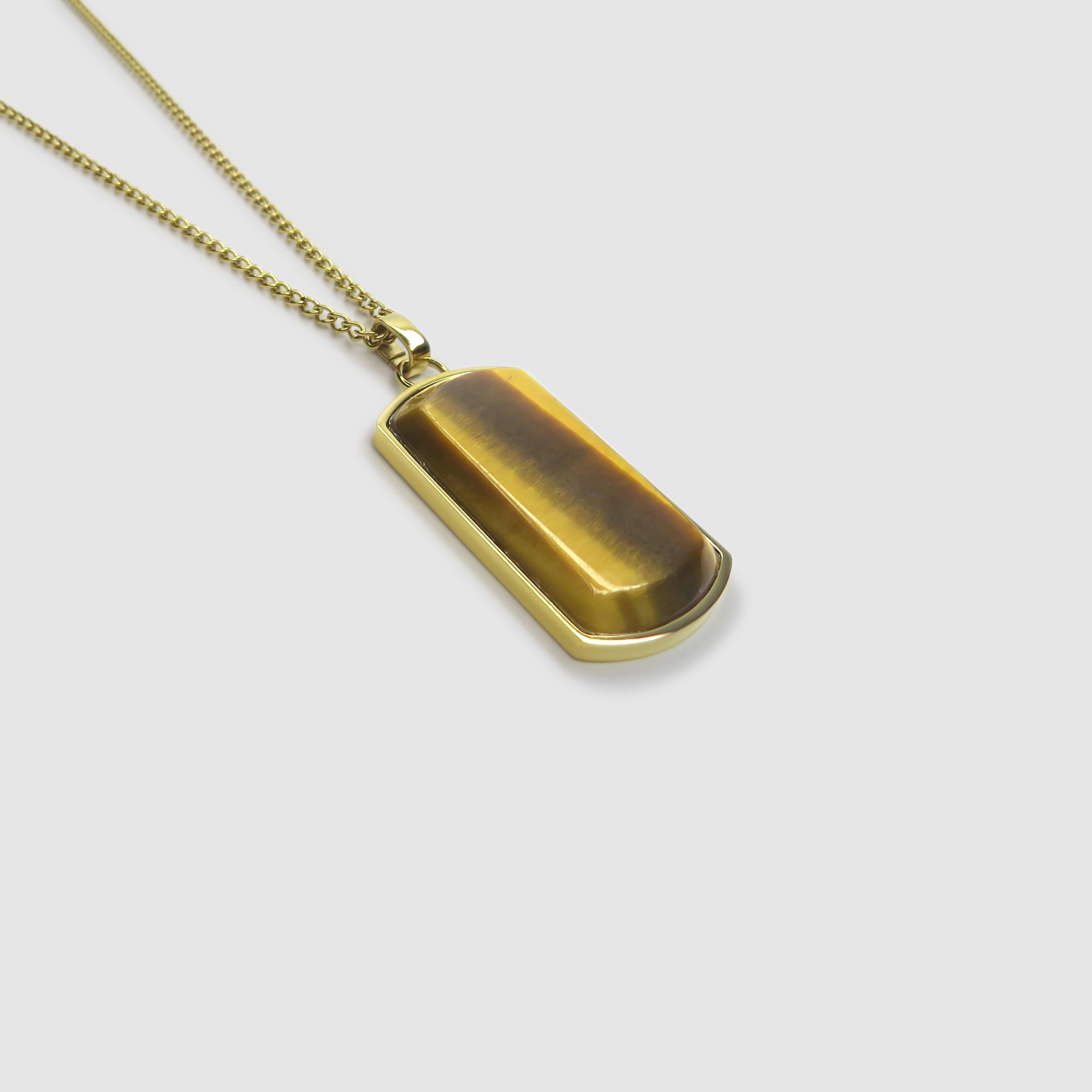 Gold Dog Tag with Tiger Eye Gemstone