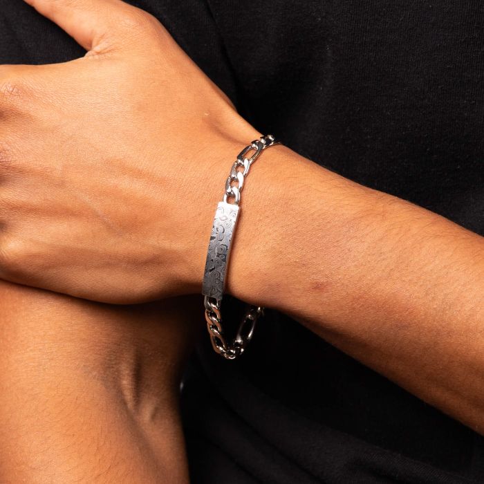 Damascus Steel ID Bar Chain Bracelet