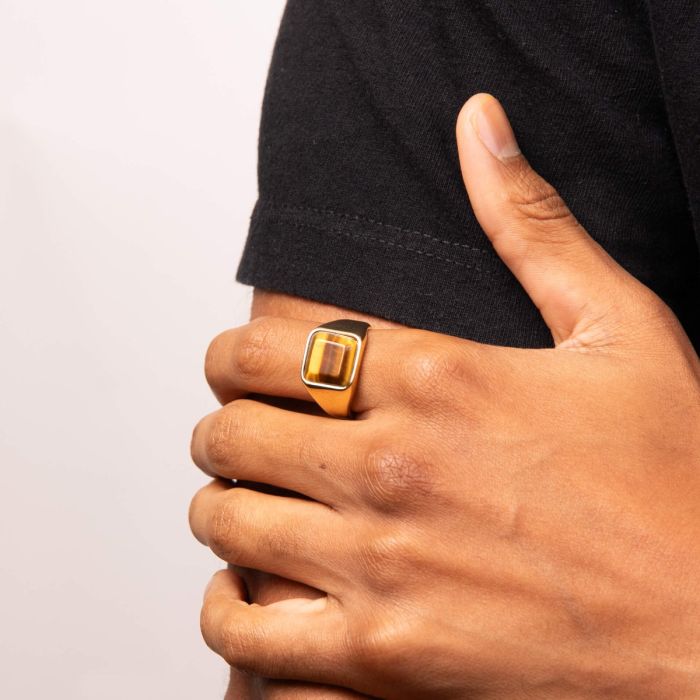 Gold Signet Ring with Tiger Eye Gemstone
